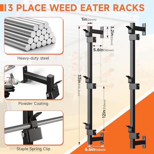 Weed Eater Rack for Enclosed Trailer,Trimmer Rack for Enclosed Trailer | Weedeater Rack for Trailer,3 Place Trailer Racks for Lawn Equipment,Weed Wacker Rack For Enclosed Trailer&Garage,Black Steel