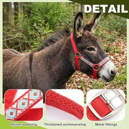 1 Set Mini Donkey Halter with Lead Rope Adjust, Red - color: Red