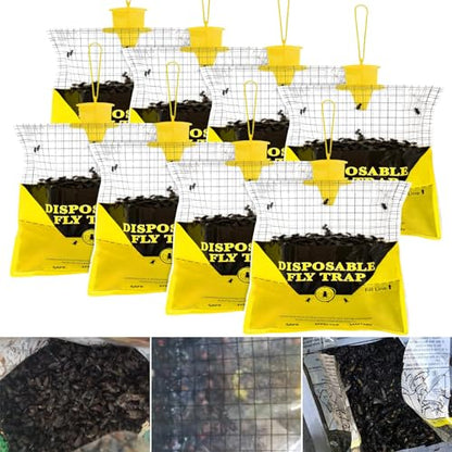 8 Pack Outdoor Fly Trap Bags Hanging - 8 * 30g Bait, Durable, Effective - size: 8 Pack