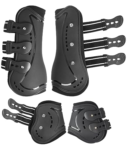 4/Pack Horse Jumping Boots, Open Front & Fetlock Boots for Jumping - color: Black