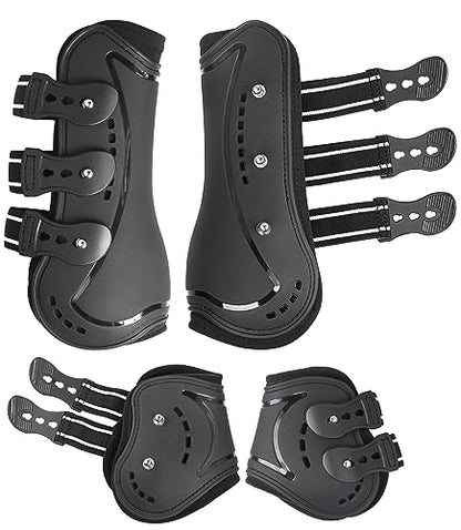 4/Pack Horse Jumping Boots, Open Front & Fetlock Boots for Jumping - color: Black