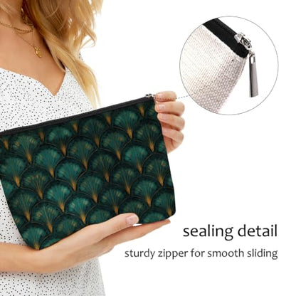 Blue Leaves Peacock Fan Leaf Makeup Bag Green Gold Cosmetic Bag - color: Multicolor 1607