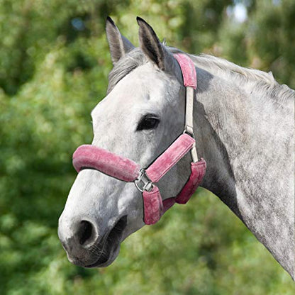 Harrison Howard Horse Halter Fleece Cover Set – Full Coverage Anti-Rub Halter Covers for Horses, Noseband, Chin & Crown Protection, 9-Piece Padding Set Pink - color: Pink