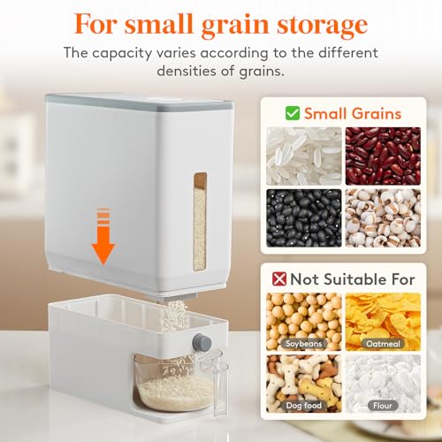 Lifewit Rice Dispenser 25 Lbs, Airtight Storage with Measuring Cup, White - color: White