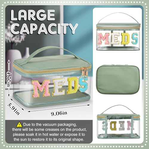 Geetery Chenille Letter Bag, Meds Cheer Travel Cases Cheerleader Gifts Cosmetic Bag Nylon Makeup Portable Preppy Patch with Zipper Toiletry Storage Case for Women(Sage Green,Meds) - color: Sage Green, style: Meds
