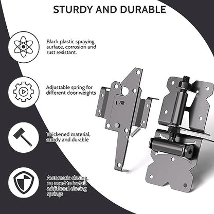 Vinyl Gate Kit Self-Closing Vinyl Fence Single Gate Hinge and Latch Hardware Kit - 2 Hinges and 1 Latch, Carbon Steel, Easy Installation