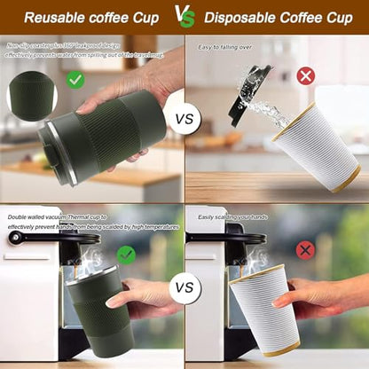 Insulated Travel Coffee Mug, Stainless Steel Coffee Cup with Leakproof Lid - color: Green, size: 12 Ounces