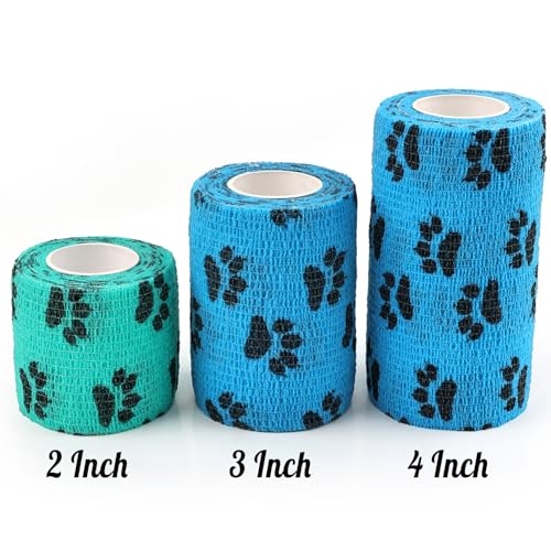 AUPCON Vet Wrap Cohesive Bandages Bulk Self Adhesive Bandage Wrap Self Adherent Wrap Non-Woven for Dogs Pet Animals & Ankle Sprains & Swelling 2 Inch x 5 Yards (2 Pack Lack Blue & Blue)