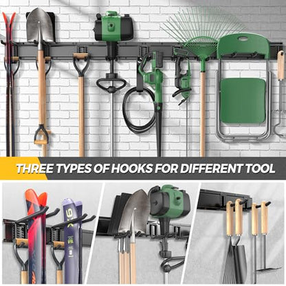 LBT 66" Garage Tool Organizer Wall Mount - 720lbs Garden Tool Organizer | Anti-Rust, Adjustable Hooks, Sheds Garden Tool Organizer Black, Gifts For Men Dad Husband - size: 66inch