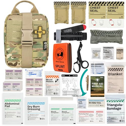 RHINO RESCUE IFAK Trauma Kit Pro with CAT Tourniquet (Camo) | TCCC Compliant, Combat-Proven, Tactical Molle Pouch, Professional First Aid Kit, Military Medical Kit, HSA/FSA Approved - color: Camo, size: MOLLE Vertical Pack