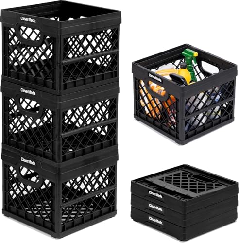 CleverMade Collapsible Milk Crates, 25L, 3 Pack, Holds 50 lb, Obsidian - color: Obsidian, size: 3 Pack