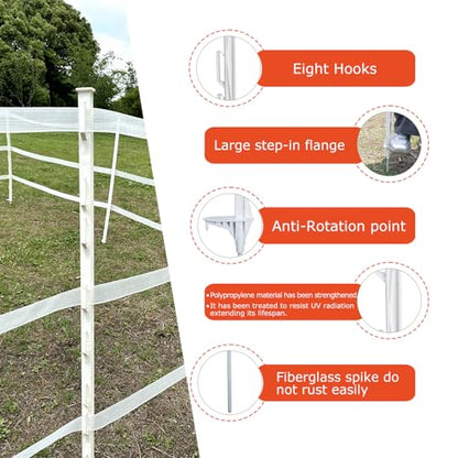 50-Pack 48"" Step-in Posts with Clips Reinforced Poly with Galvanized Spike Electric Fence Wire & Tape Compatible for Garden, Farm, Livestock, Cattle, Sheep Fence Material Not Included