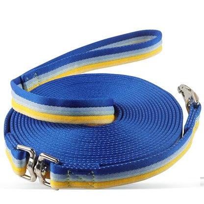 26FT Horse & Dog Training Leash - Lunge Line with 360° Swivel Snaps - color: Yellow/Light Blue/Royal Blue