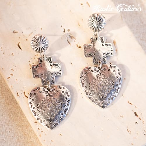 Montana West Rustic Couture's Western Concho Dangle Drop Earrings for Women - color: C-Silver