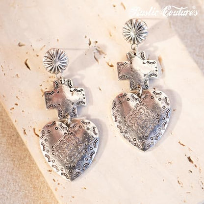 Montana West Rustic Couture's Western Concho Dangle Drop Earrings for Women - color: C-Silver