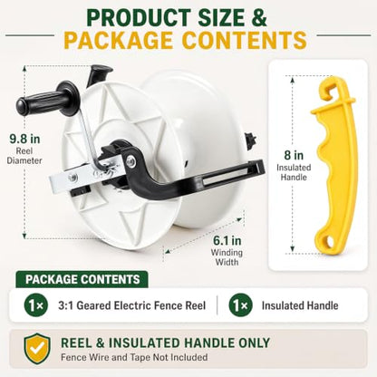 3:1 Geared Electric Fence Reel, Winding Handle, Holds 1640' Polywire - size: 0 ft X 1 Standard Reel X 1 Guide X 1 Handle