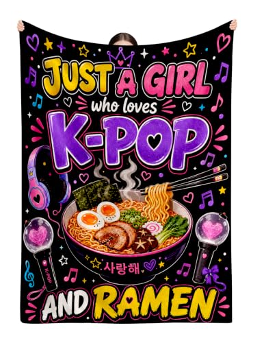 Kpop Gifts for Girls, Kpop Ramen Blanket, Birthday Ramen Lover Gifts | Korean Gifts for Girls/ kpop lovers/ Women/ Fan, Christmas Birthday Gift Ideas Just A Girl Who Loves K-Pop and Ramen 50*60 - color: Kop Noodle