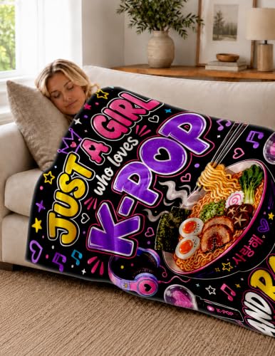 Kpop Gifts for Girls, Kpop Ramen Blanket, Birthday Ramen Lover Gifts | Korean Gifts for Girls/ kpop lovers/ Women/ Fan, Christmas Birthday Gift Ideas Just A Girl Who Loves K-Pop and Ramen 50*60 - color: Kop Noodle