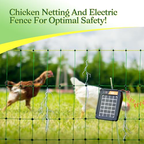 ANDMON Electric Poultry Netting, 48" x 164' Electric Fence Netting with Double Spiked Fiberglass Posts, Electric Chicken Fence for Poultry in Backyards, Homesteads, Farms and Ranches