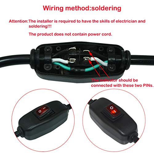 2Pcs Appliance Light Switch ON/Off Inline Cord Cable, Black | Waterproof IP65, 6A-15A Large Current, 250V 125VAC, T85 Rated - color: 2 pcs Red LED