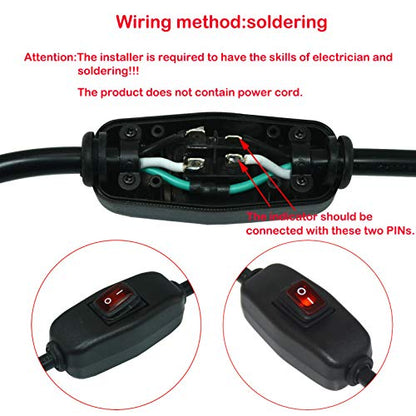 2Pcs Appliance Light Switch ON/Off Inline Cord Cable, Black | Waterproof IP65, 6A-15A Large Current, 250V 125VAC, T85 Rated - color: 2 pcs Red LED