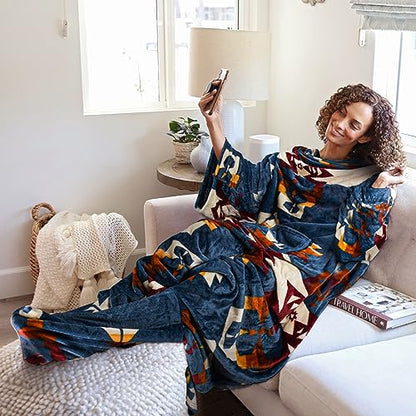 Catalonia Wearable Blanket with Sleeves & Foot Pocket for Adults - color: Southwest Blue, size: Fleece