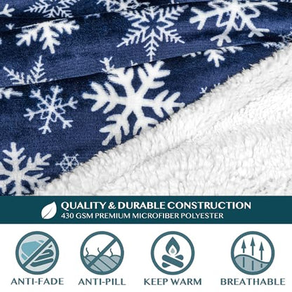 PAVILIA Sherpa Wearable Blanket with Sleeves and Pocket, Plush Thick Cozy Body Blanket Wrap for Adult Women Men, Christmas Gift for Wife Mom, Snowflake Blue - color: Snowflake Blue