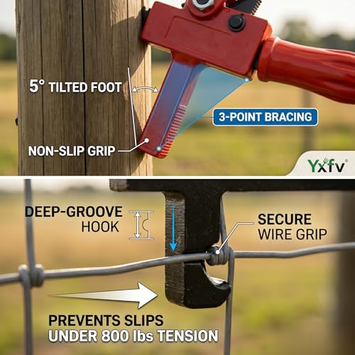 Chain Link Fence Stretcher Tool Ratcheting Heavy Duty | Replacement for manual fence pulling,uses a long-leverage ratchet gear to tension chain link and barbed wire with one person.