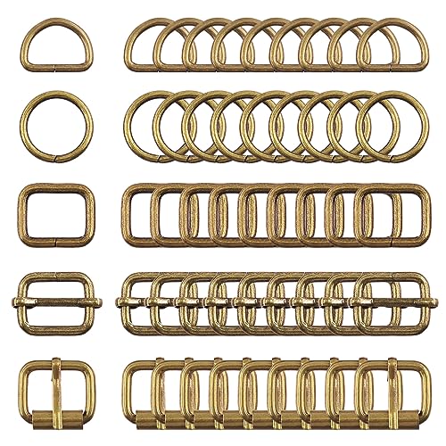 Swpeet 5 Style Metal Buckles - Adjustable Slide, D Ring, Circular Ring - color: Bronze, size: 3/4 Inch