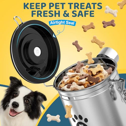ENONCI Airtight Dog Treat Canister, 304 Stainless Steel Food Storage Jar with Date Dial Silver-1.5L - color: Silver, size: 1.5l