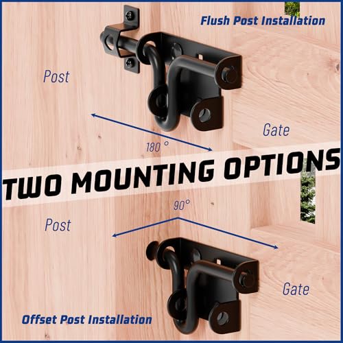Heavy Duty Slide Bolt Gate Latch, Slide Latches with Padlock Hole, 2 Pack | Extra Security Slide Bolt Hardware for Wooden Fence/Yard Fence/Shed Door/Barn Door, Black Powder Coated