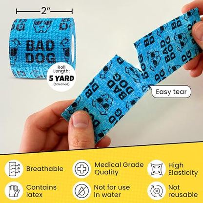 Funny Vet Wrap for Dogs, 2in Self-Adhesive Bandage Tape, 12 Pack Mix | Dog first aid kit supplies; Hot Spot & Wound Wrap; Breathable; Easy Tear; Individually Wrapped; Sticks to Itself, Not Fur - color: All Attitude (12 Count)