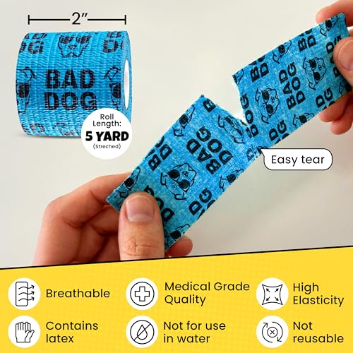 Funny Vet Wrap for Dogs, 2in Self-Adhesive Bandage Tape, 6 Pack Boys | Dog first aid kit supplies; Hot Spot & Wound Wrap; Breathable; Easy Tear; Individually Wrapped; Sticks to Itself, Not Fur - color: King of Chaos (6 Count)