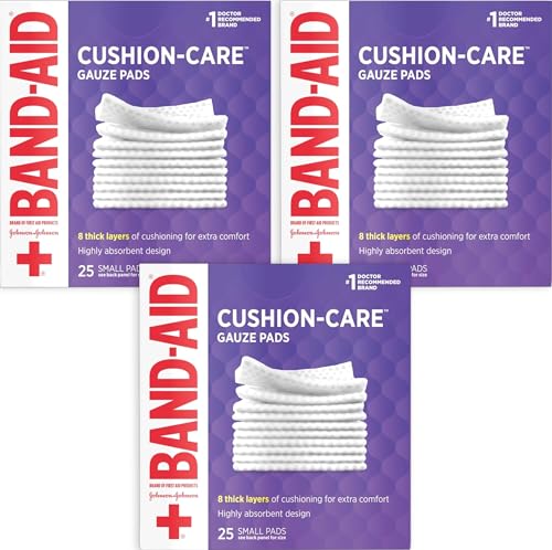 BAND-AID Brand Cushion-Care Gauze Pads, Small Size, 2 in x 2 in, 25 x 3 Ct - size: 2x2 Inch 25ct (Pack of 3)