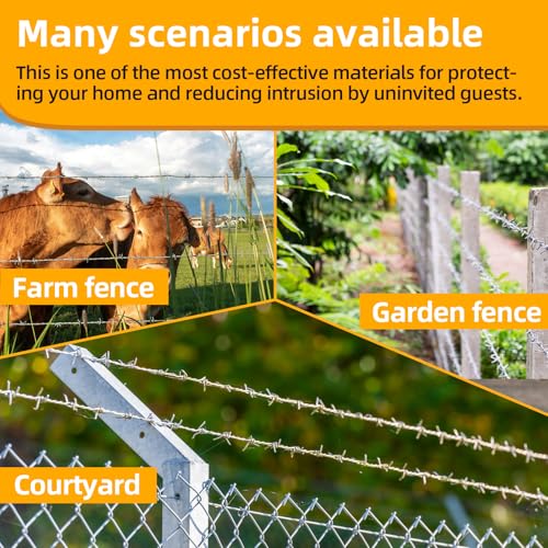 AggFencer 25ft Barbed Wire, 2 Point 16Ga Hot-Dip Galvanized Barb Wire Roll | Suitable for Crafts Fences, Fence for Critter Deterrent - size: 2-points 25ft 16ga