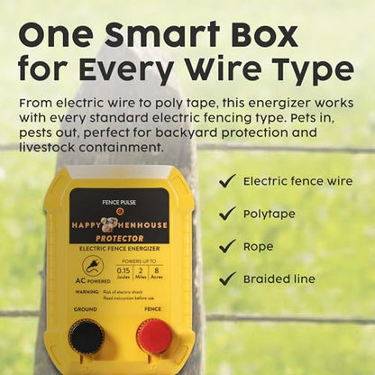 Electric Fence Charger - Powerful 110V AC Plug-in Fence Energizer for Chickens, Small Farms & Gardens - Easy Setup Predator Protection for Safer Free-Ranging