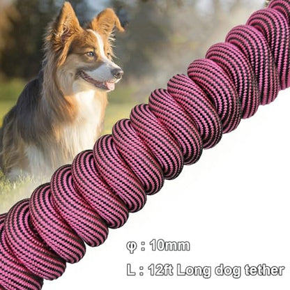BTINESFUL 8/12/20/30/50/75ft Dog Tie-Out Long Tether Rope Dog Lead for Yard - color: Pink Black, size: 12 Foot