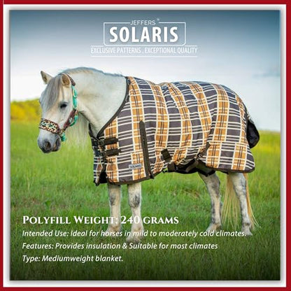 Jeffers Pony Poppins Solaris 1200 Denier Turnout Blanket Brown & Cream Plaid 42" - Waterproof, Breathable Horse Blanket with 0 gram Polyfill, No Insulation, Ideal Protection for Wind & Rain, - size: 42"