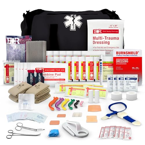 First Responder Trauma First Aid Kit Bag – Fully Stocked Emergency Medical Kit for Workplace, Vehicle & Home – OSHA & ANSI Compliant – Portable – Tactical Black - color: Tactical Black