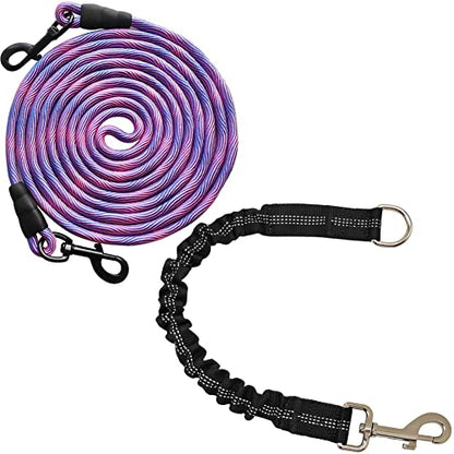 BTINESFUL 20FT Dog Tie-Out Rope + Bungee Dog Leash Extension