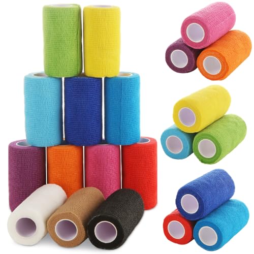 36PCS Self Adhesive Bandage Wrap, 4 Inch × 5 Yard Breathable Elastic Cohesive Bandage Wrap, Athletic Cohesive Tape, Vet Wrap for Wrist, Ankle, Sprains, Swelling(Multicolored)