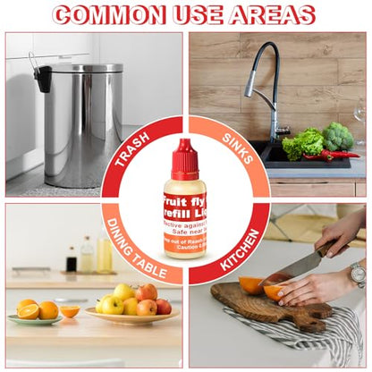 Qualirey 4 Pack Fruit Fly Trap Refill Liquid, 0.68oz/ Bottle (Red)