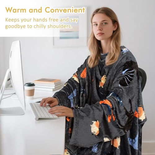 Catalonia Wearable Blanket with Sleeves & Foot Pocket for Adults - color: Dog Grey, size: Fleece