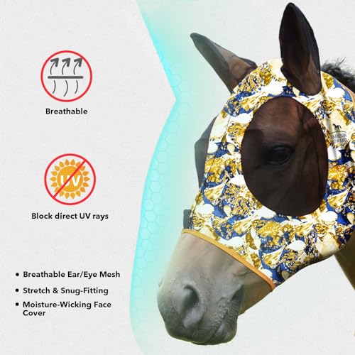 Harrison Howard Super Comfort Stretchy Fly Mask Large Eye Space with UV Protection Soft on Skin with Breathability Fly Mask -Luxe Vibe - color: Luxe Vibe, size: Cob (Medium)