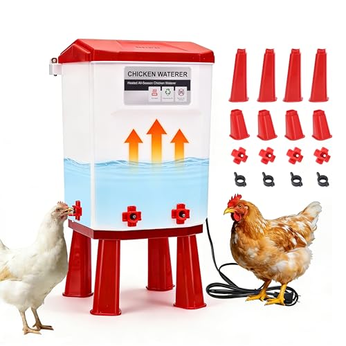 3 Gallon Heated Chicken Waterer, Chicken Water Heater with Thermostat Control,Winter Anti-Freezing Poultry Drinking Water Heater,Hanging/Standing