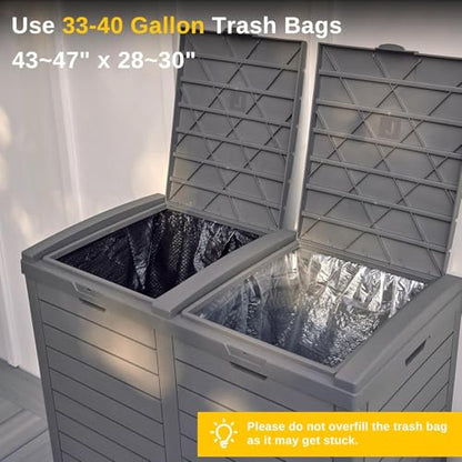 EAST OAK 76 Gallon Outdoor Trash Can, Waterproof Resin Garbage Can with Tiered Lid and Drip Tray, Outside Trash Bin for Patio, Kitchen, Backyard, Deck, Gray - size: Large 76 gallon