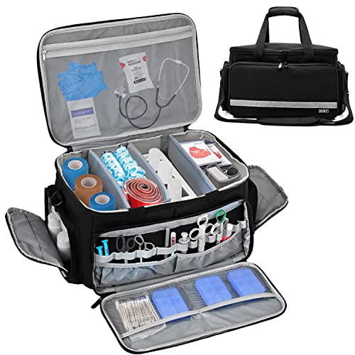 LEFOR·Z Home Health Nurse Bag Medical Bag Empty First Aid Storage with Detachable Divider Medical Supplies Bag for Nursing Student,Therapist,Doctors - style: Black-large