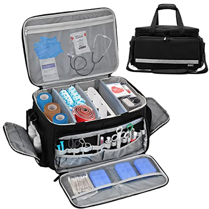 LEFOR·Z Home Health Nurse Bag Medical Bag Empty First Aid Storage with Detachable Divider Medical Supplies Bag for Nursing Student,Therapist,Doctors - style: Black-large