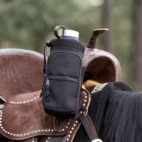 STARKENBURG COMPANY Horse Saddle Water Bottle Holder, Black Water Holder, Multi Pocket Horse Saddle Drink Holder up to 40oz, Horse Gifts, Horse Stuff Horse Tack