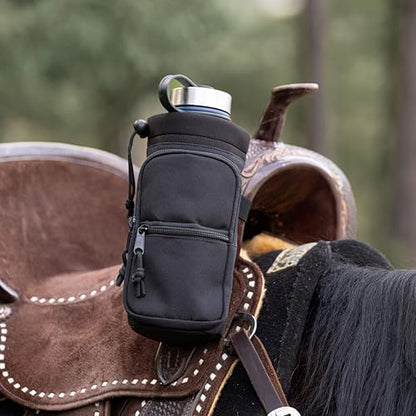 STARKENBURG COMPANY Horse Saddle Water Bottle Holder, Black Water Holder, Multi Pocket Horse Saddle Drink Holder up to 40oz, Horse Gifts, Horse Stuff Horse Tack